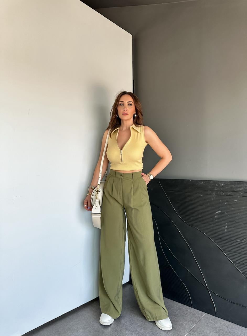 Sarı Fermuarlı Polo Yaka Body