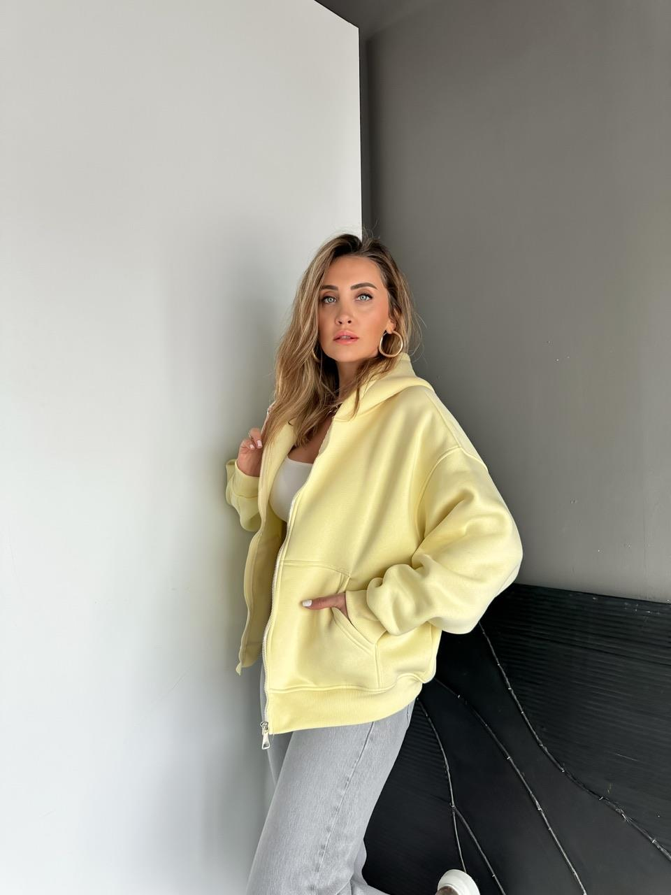 Sarı Fermuarlı Şardonlu Sweatshirt