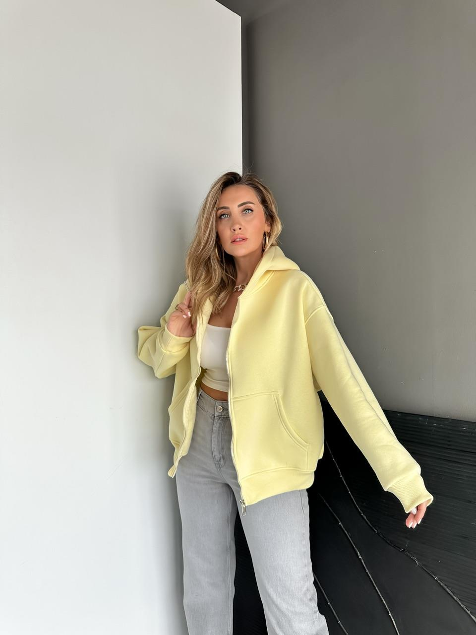 Sarı Fermuarlı Şardonlu Sweatshirt