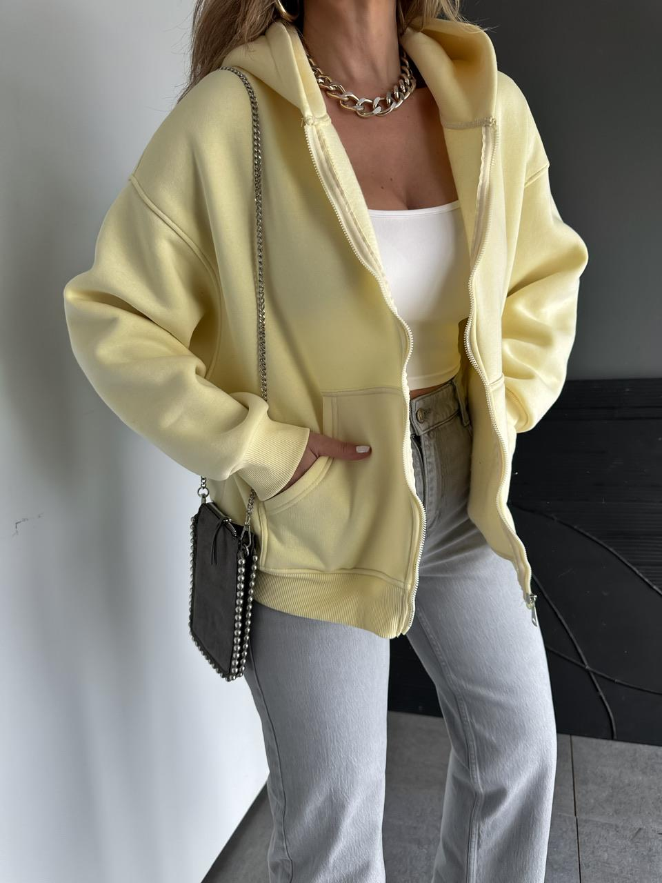 Sarı Fermuarlı Şardonlu Sweatshirt
