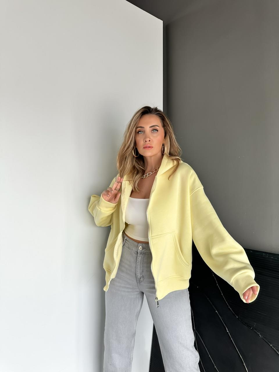 Sarı Fermuarlı Şardonlu Sweatshirt