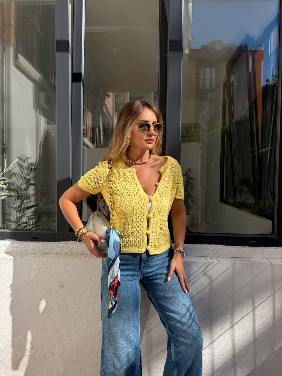 Sarı Orijinal Crochet Hırka