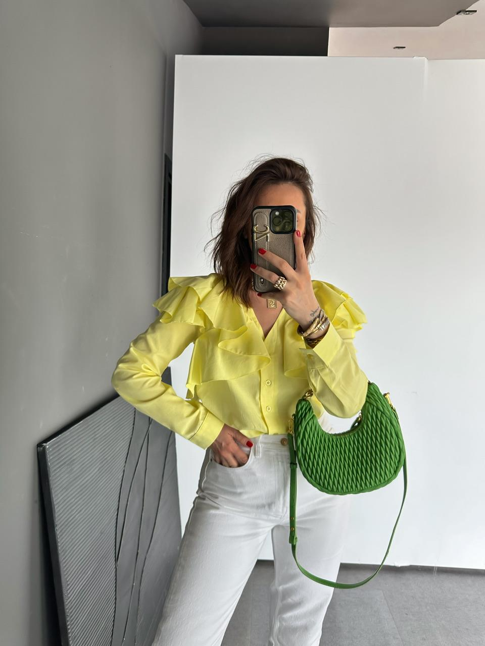 Sarı Volanlı Poplin Gömlek