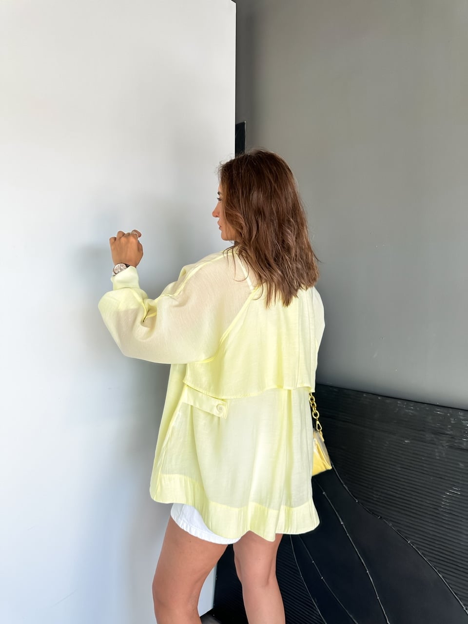 Sarı Yarasa Kol Oversize Gömlek