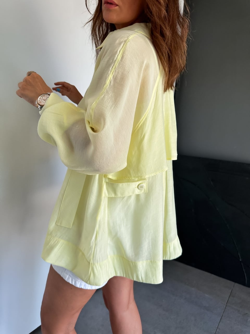 Sarı Yarasa Kol Oversize Gömlek