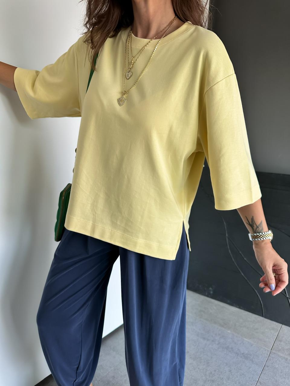 Sarı Yırtmaçlı Cotton Oversize Tshirt