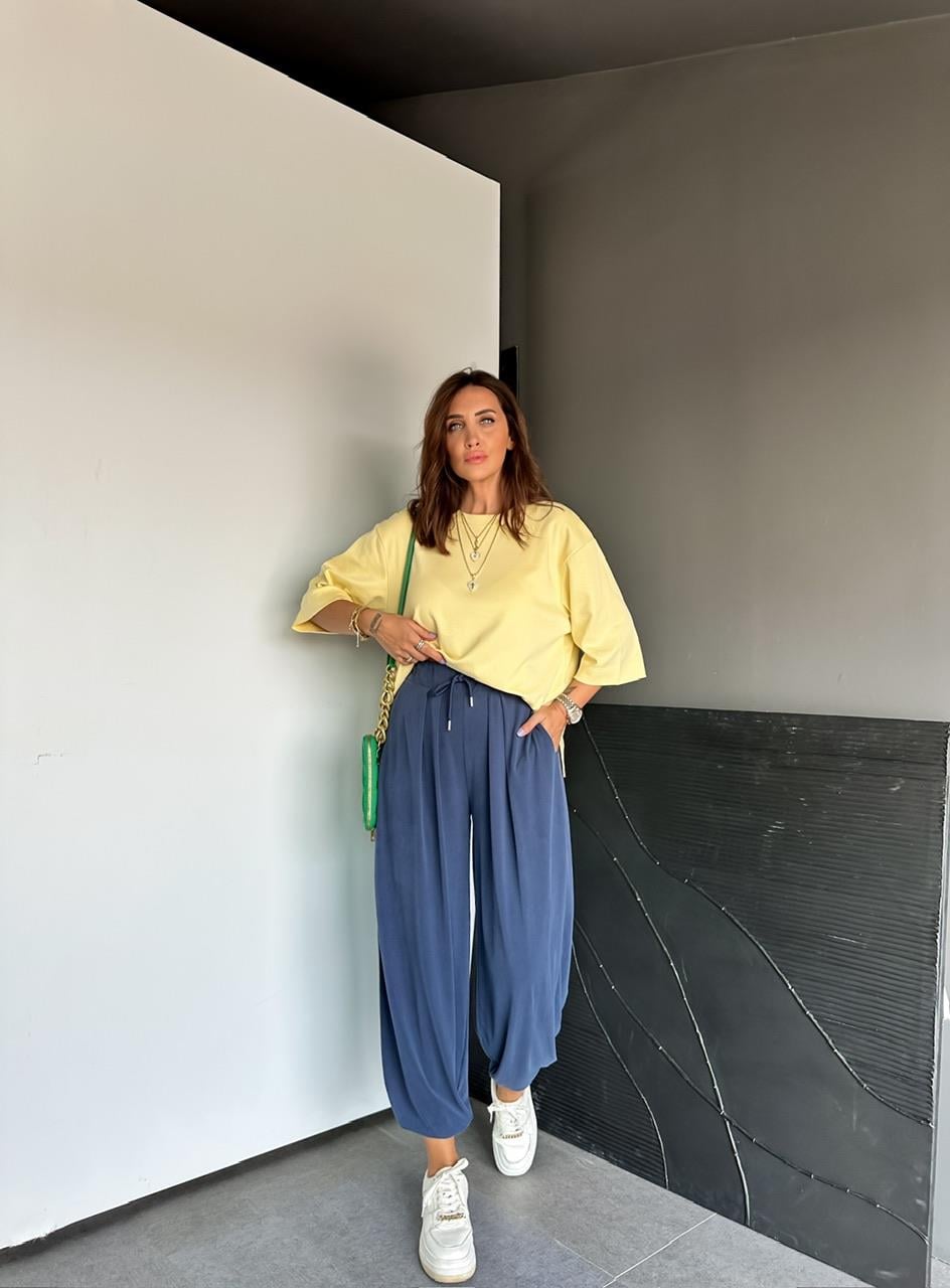 Sarı Yırtmaçlı Cotton Oversize Tshirt