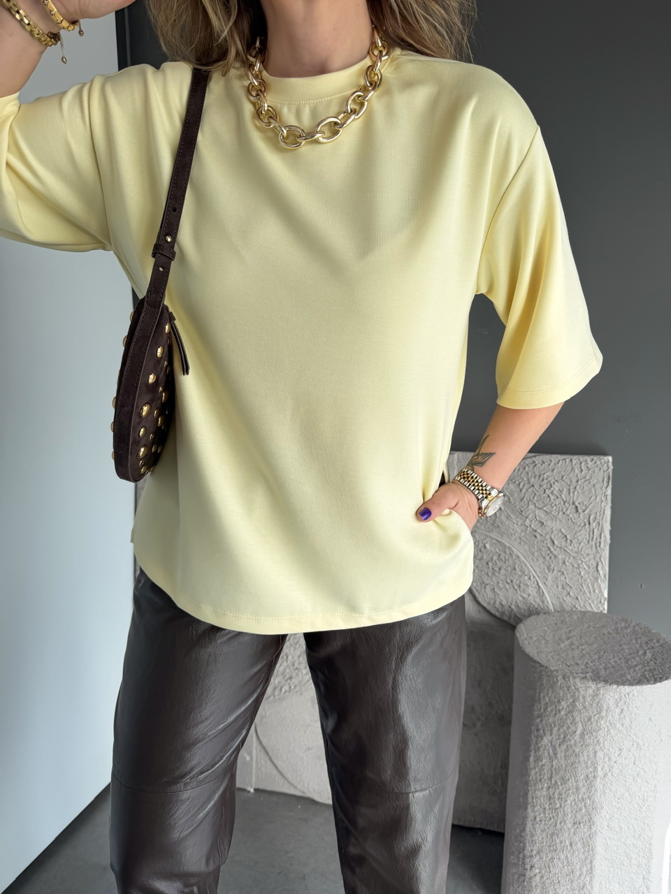 Sarı Yırtmaçlı Salaş Tshirt