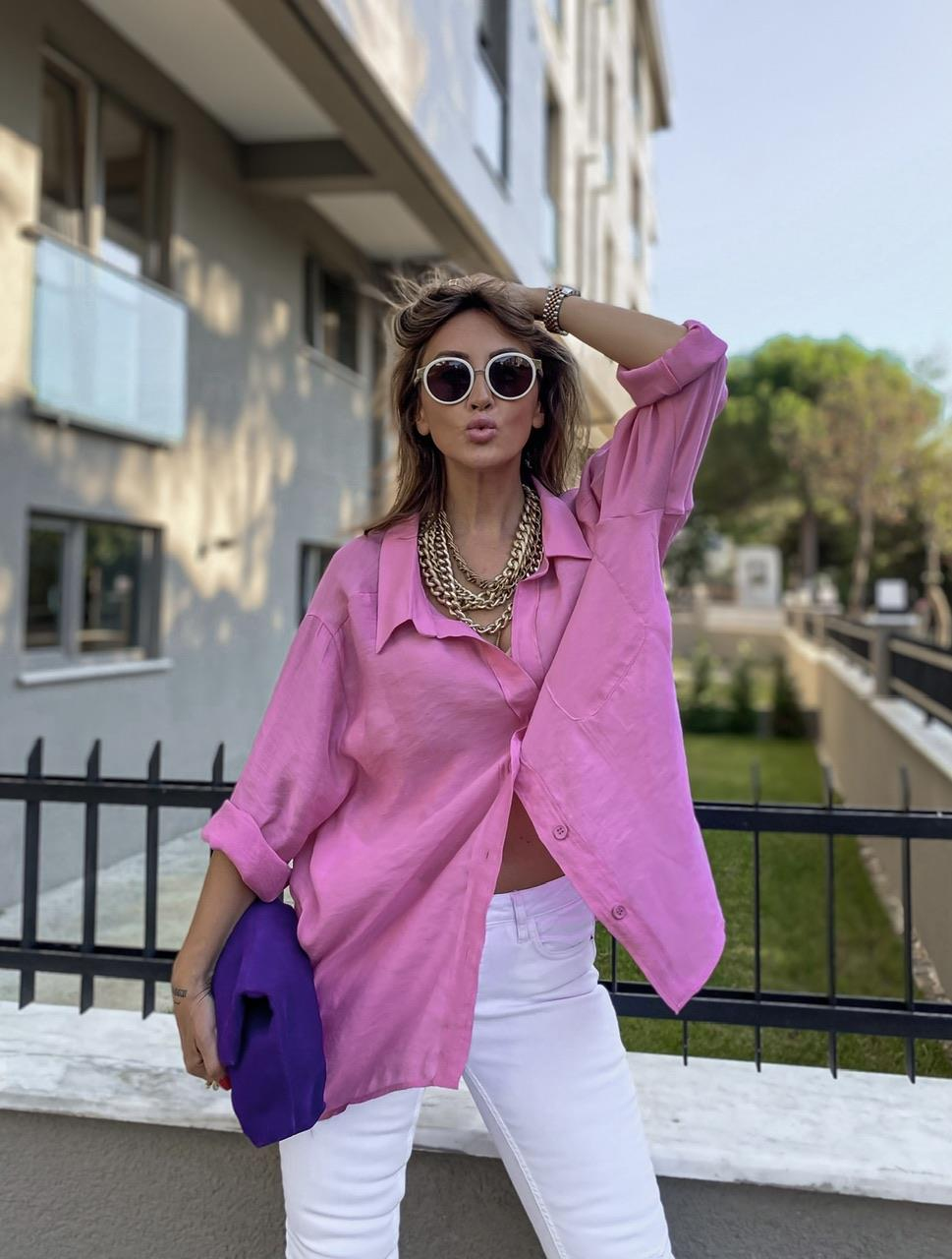 Şeker Pembe Tek Cepli Salaş Soft Gömlek
