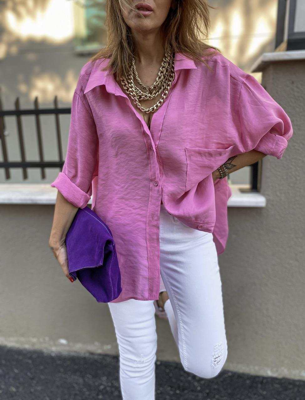 Şeker Pembe Tek Cepli Salaş Soft Gömlek