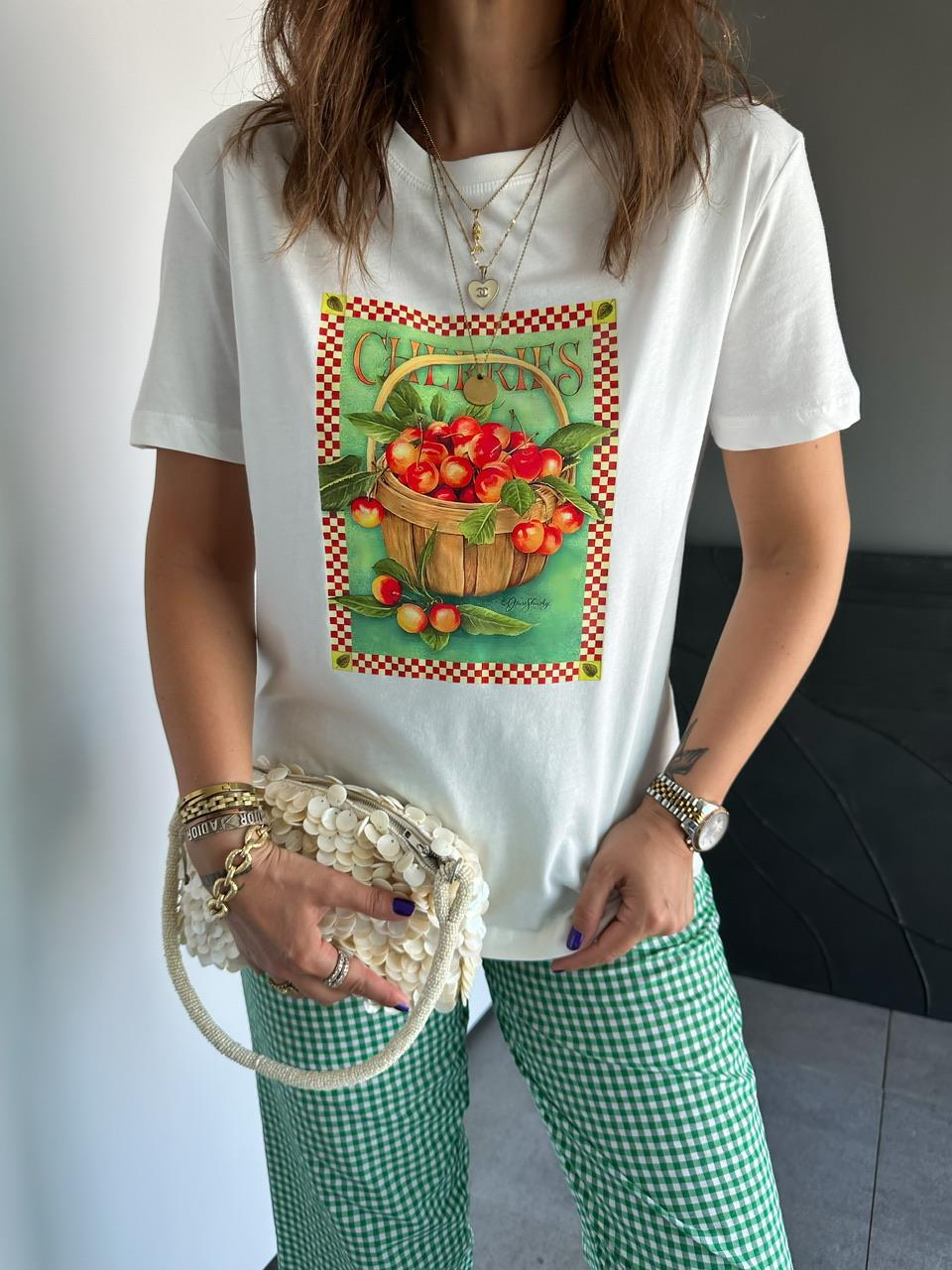 Sepet Cherries Baskılı Tshirt
