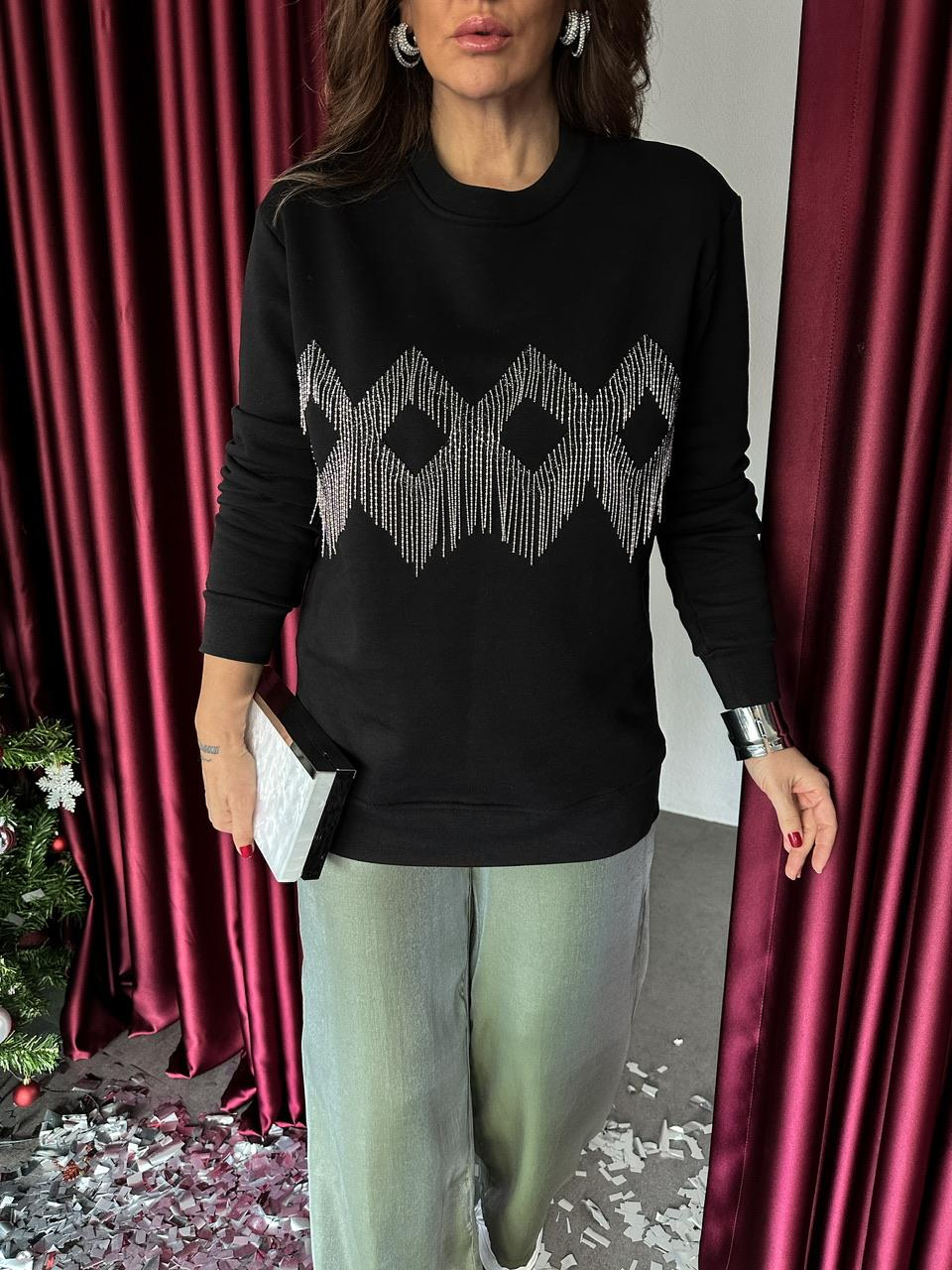 Siyah Baklava Desenli Sweatshirt
