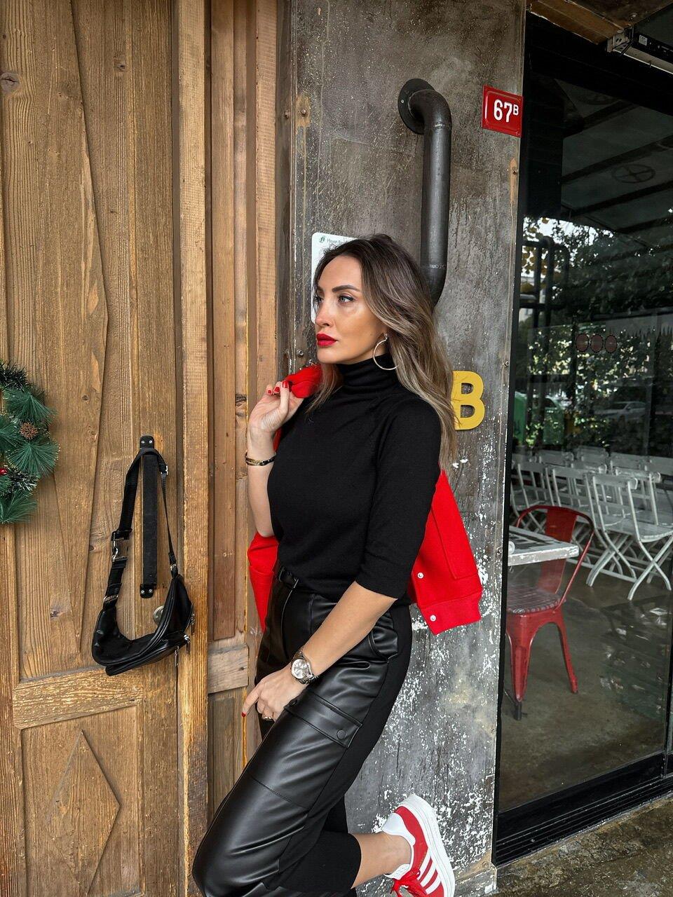 Siyah Balıkçı Yaka Yarım kol Kazak