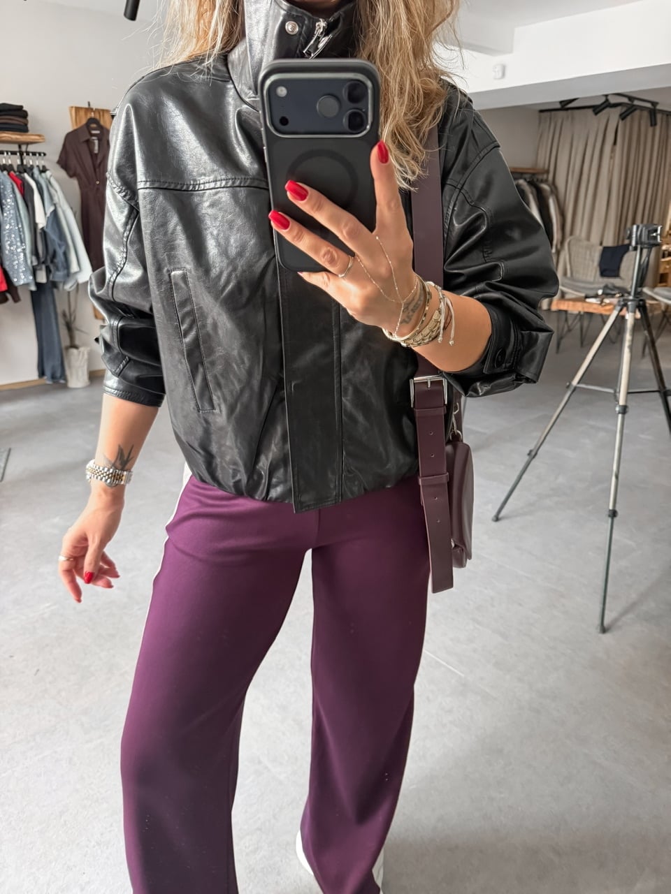 Siyah Beli Lastikli Biker Deri Ceket