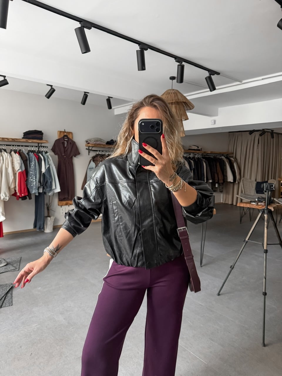 Siyah Beli Lastikli Biker Deri Ceket
