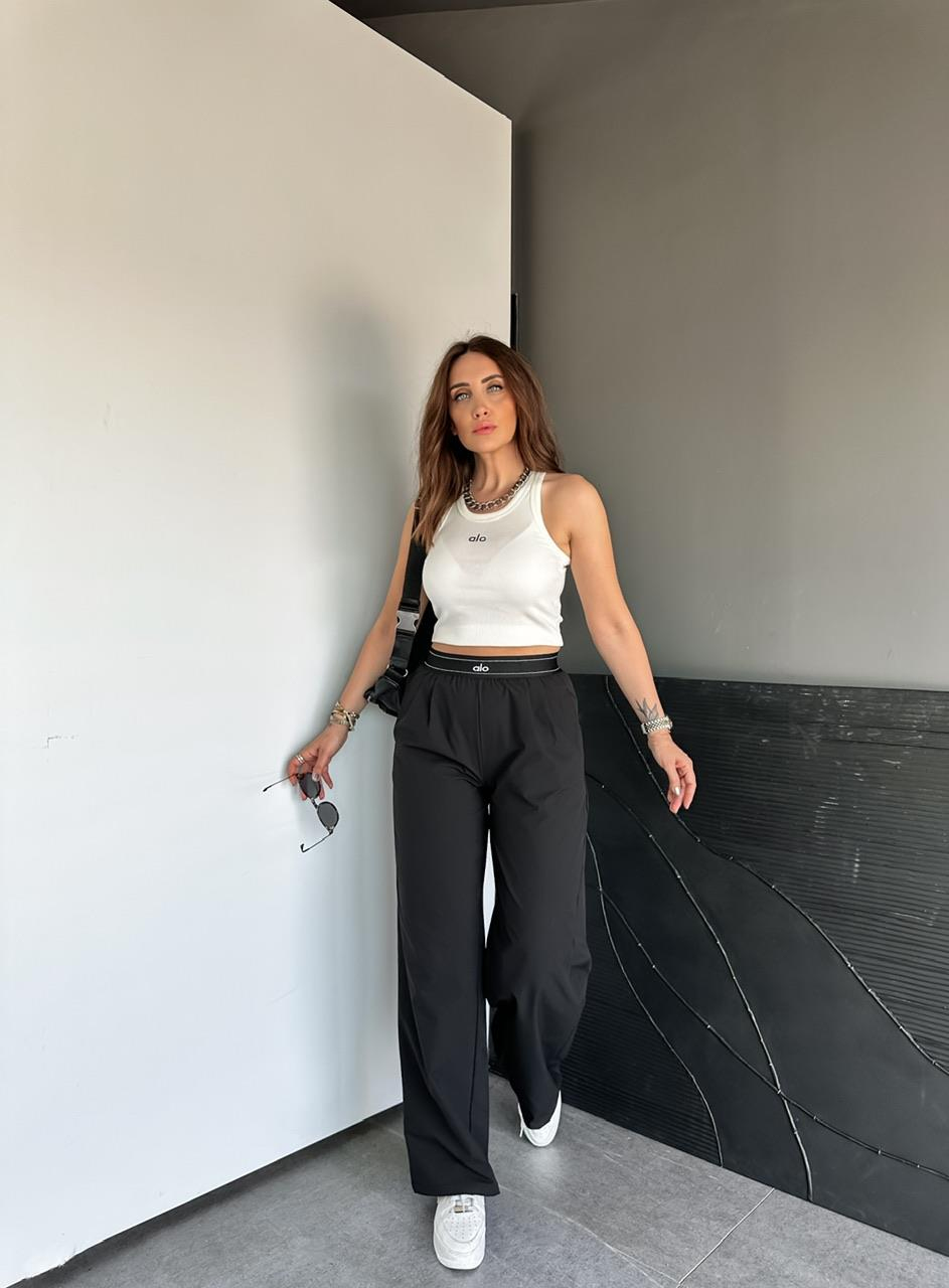 Siyah Beyaz Şerit Lastikli Alo Pantolon