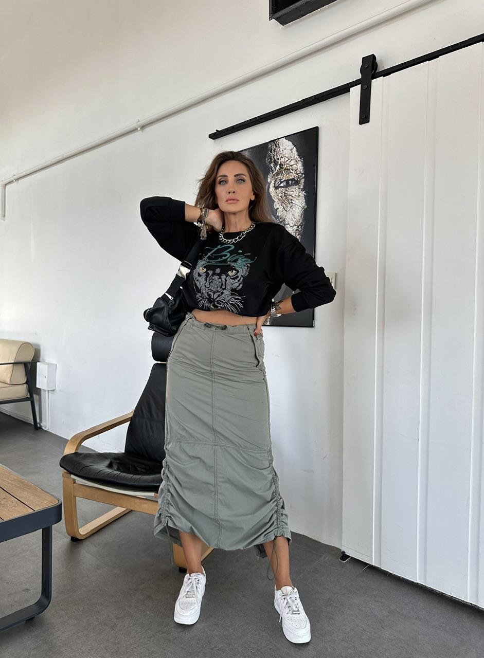 Siyah Bing Kaplan Baskılı Sweatshirt