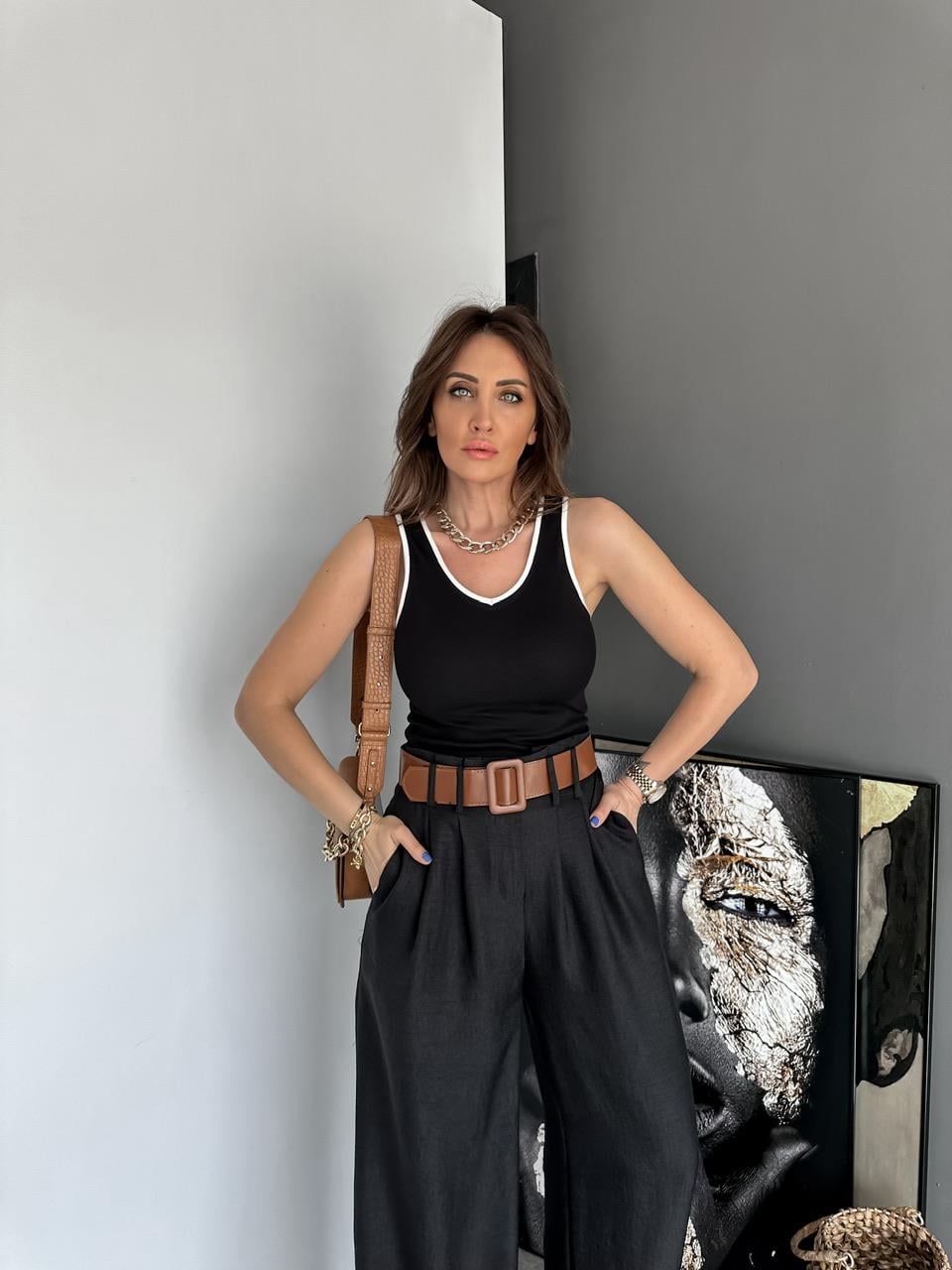 Siyah Biyeli Cotton Atlet