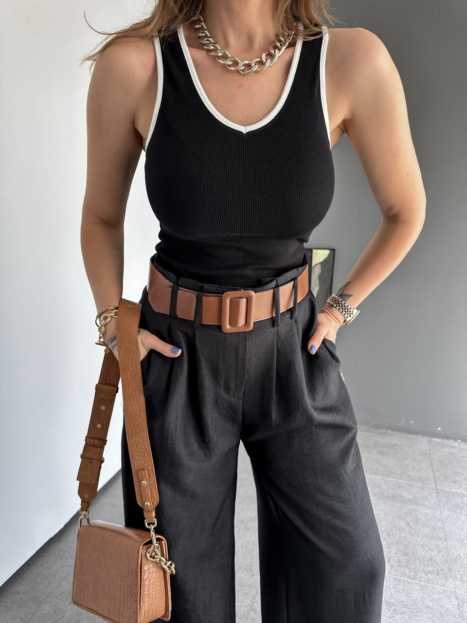 Siyah Biyeli Cotton Atlet