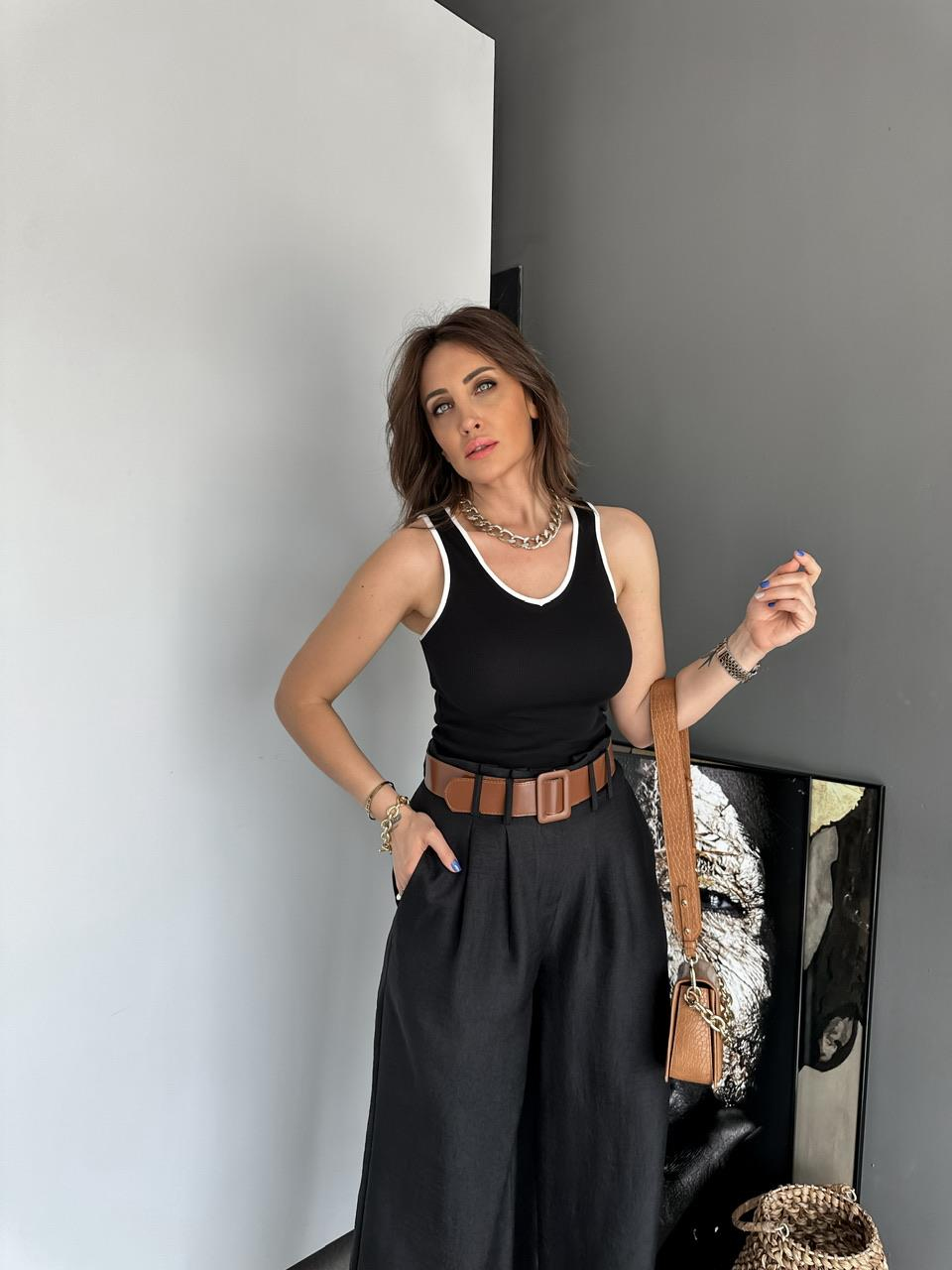 Siyah Biyeli Cotton Atlet