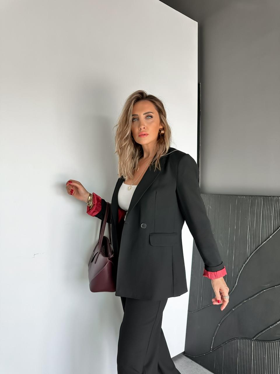 Siyah Bordo Astarlı Premium Takım