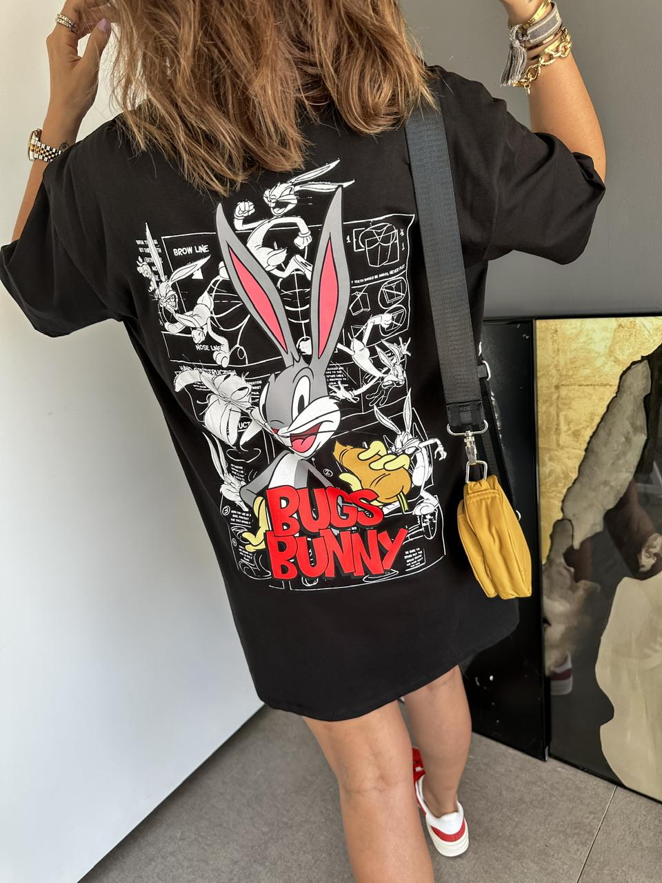 Siyah Bugs Bunny Lisanslı Elbise