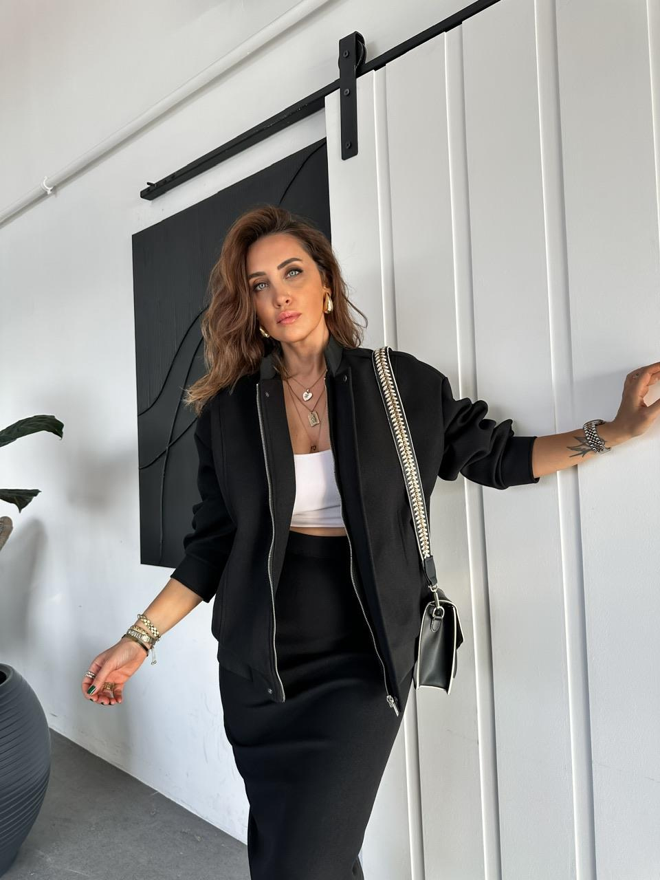 Siyah Ceket Etek Kaşe Takım