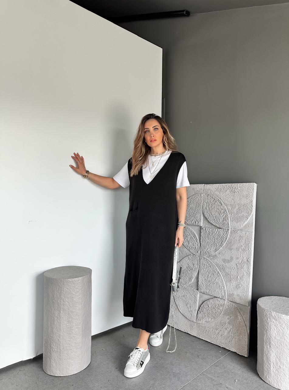 Siyah Cepli Marka Model Triko Elbise