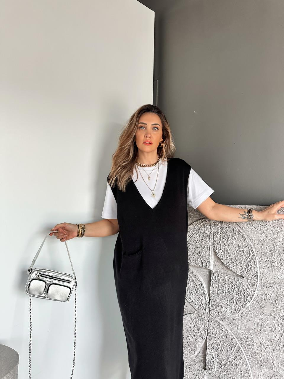 Siyah Cepli Marka Model Triko Elbise