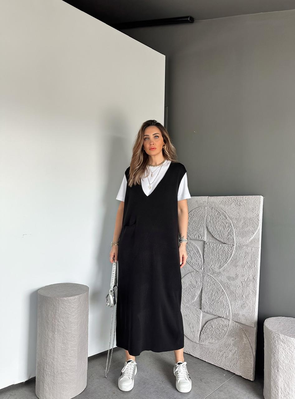 Siyah Cepli Marka Model Triko Elbise
