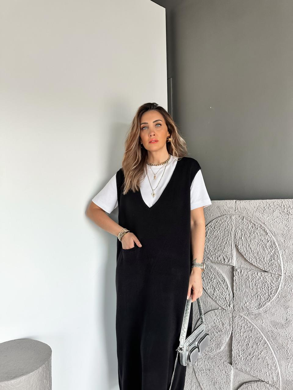 Siyah Cepli Marka Model Triko Elbise