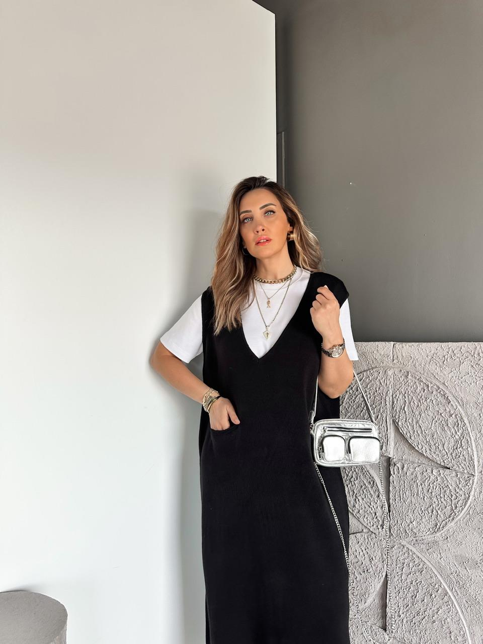 Siyah Cepli Marka Model Triko Elbise