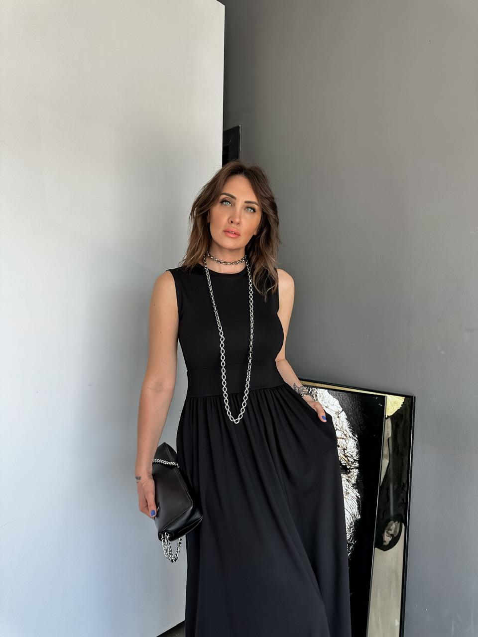 Siyah Cepli Modal Maxi Elbise