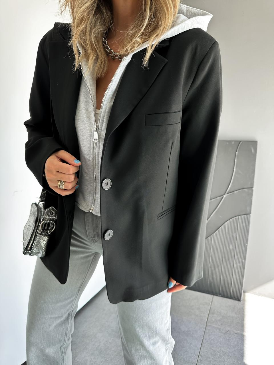 Siyah Çıkarılabilir Sweat Parçalı Blazer Ceket