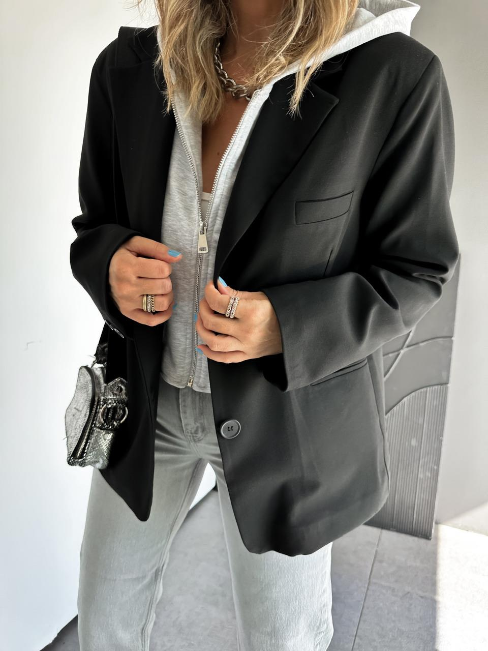 Siyah Çıkarılabilir Sweat Parçalı Blazer Ceket