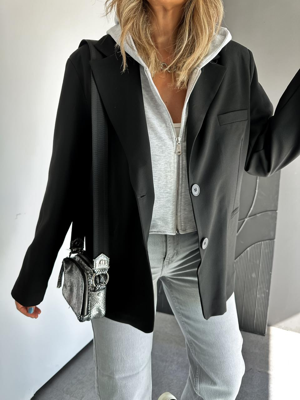 Siyah Çıkarılabilir Sweat Parçalı Blazer Ceket