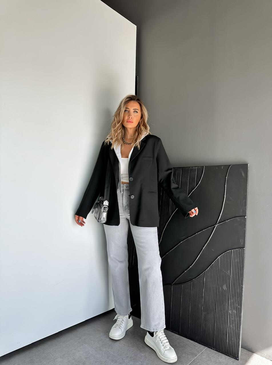 Siyah Çıkarılabilir Sweat Parçalı Blazer Ceket