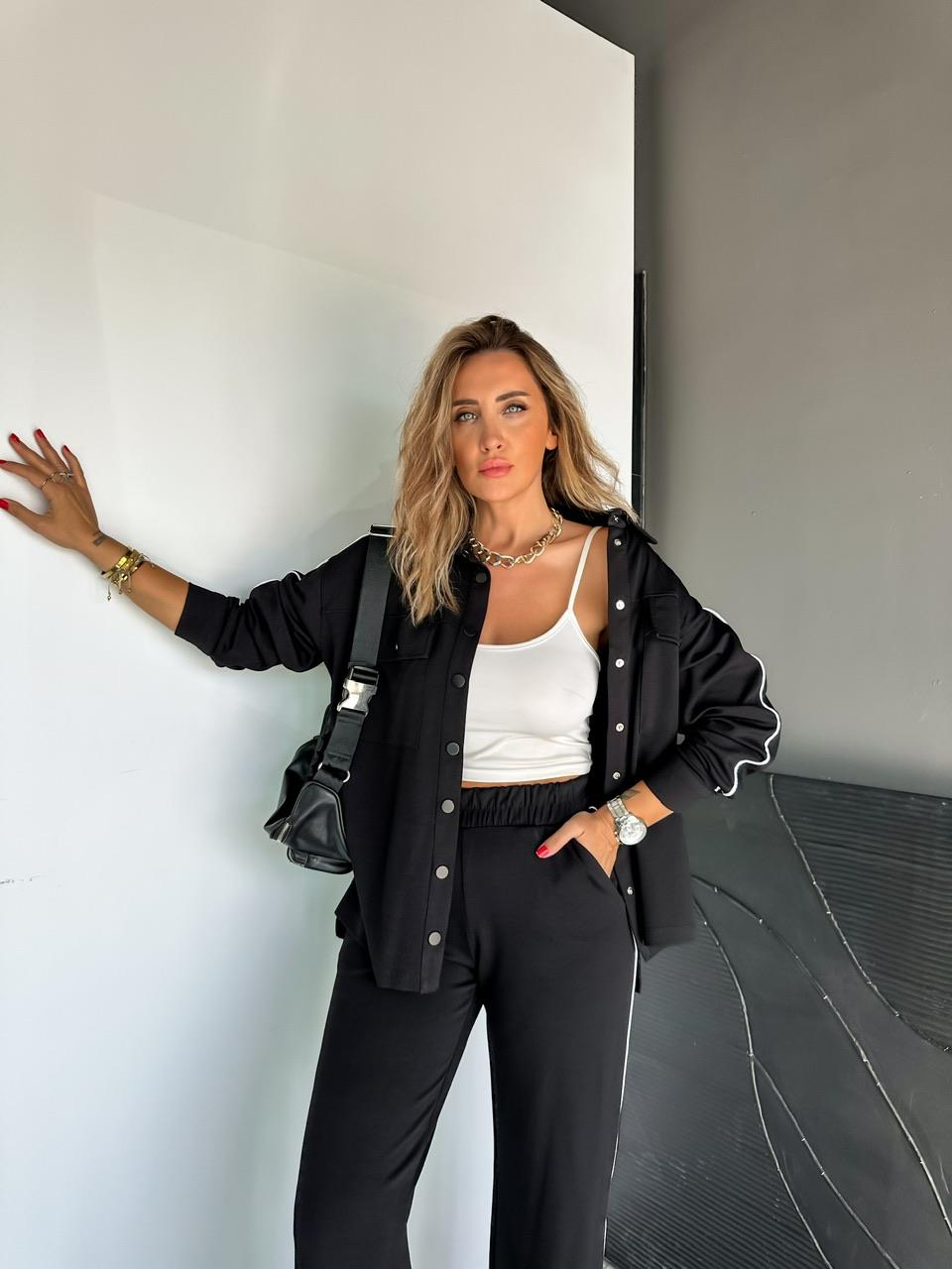 Siyah Çıtçıtlı Biyeli Modal Takım