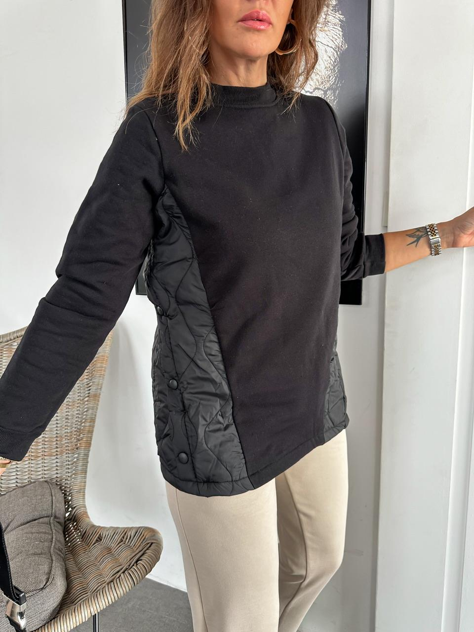 Siyah Çıtçıtlı Kapitone Sweatshirt