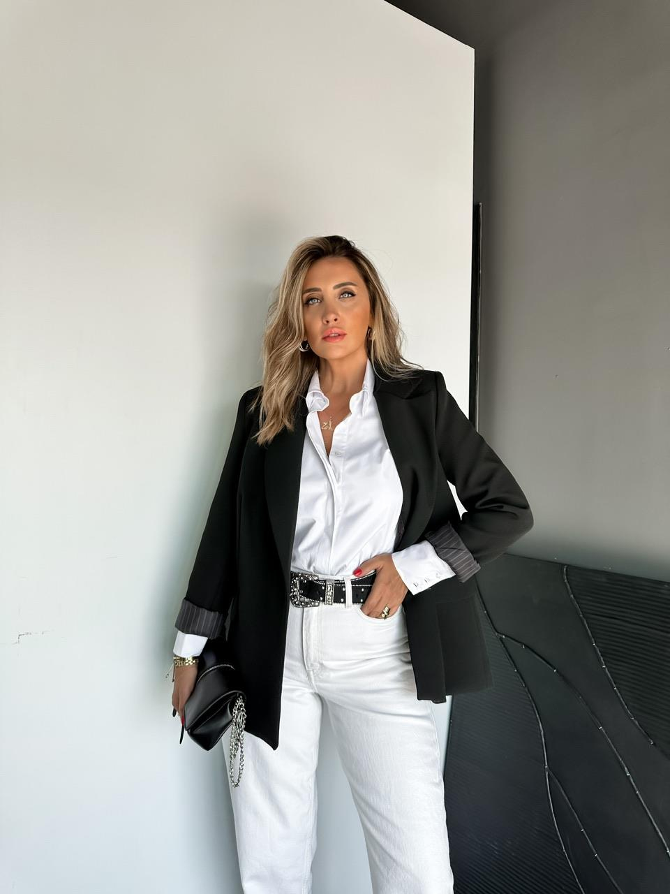 Siyah Çizgili Astarlı Premium Ceket