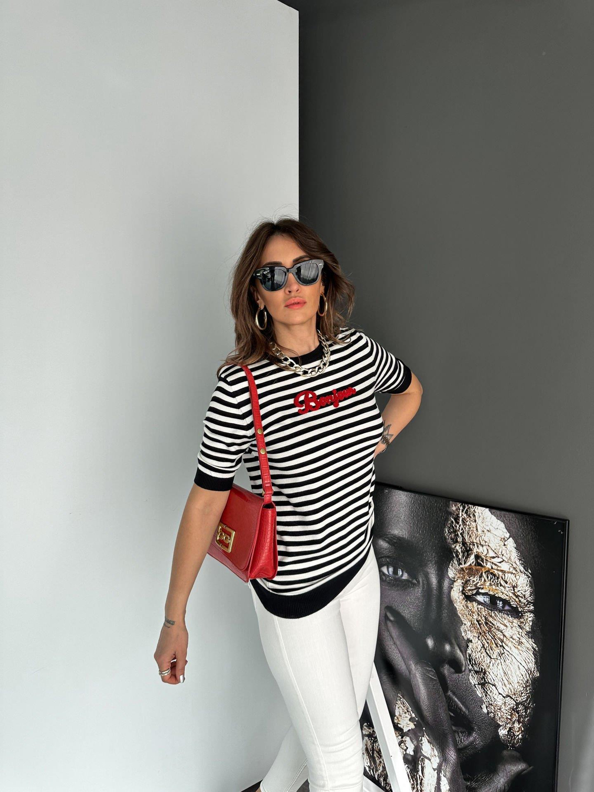 Siyah Çizgili Bonjour Triko
