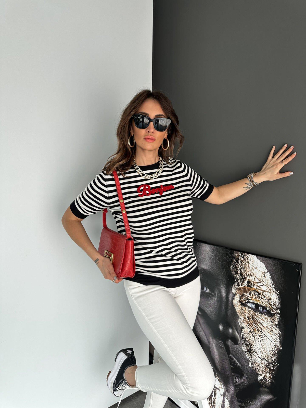 Siyah Çizgili Bonjour Triko