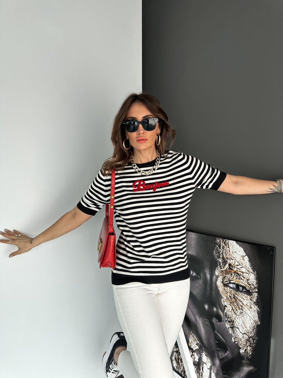 Siyah Çizgili Bonjour Triko