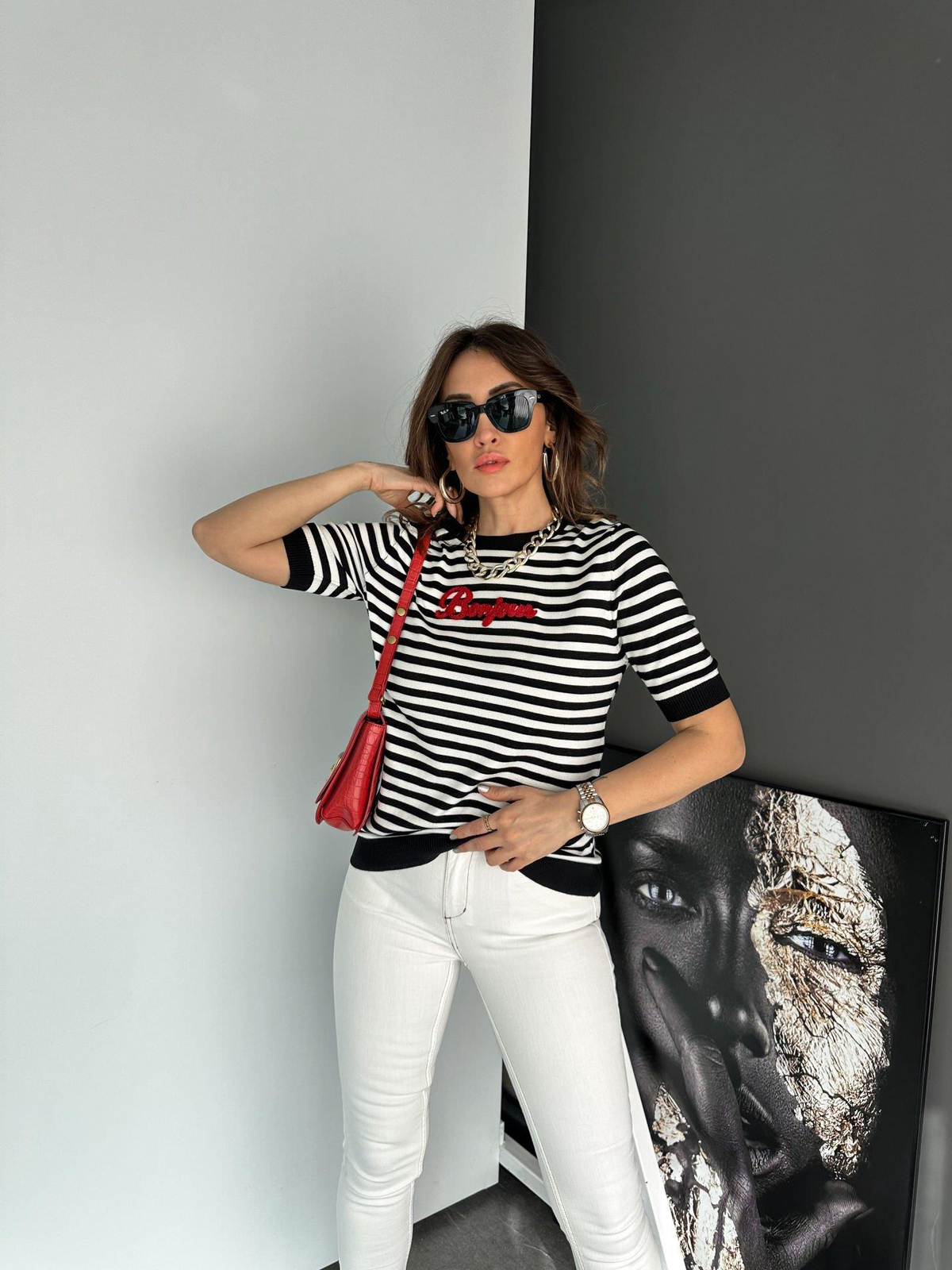 Siyah Çizgili Bonjour Triko