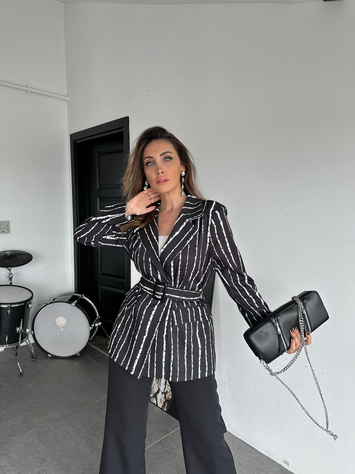 Siyah Çizgili Ceket Pantolon Takım