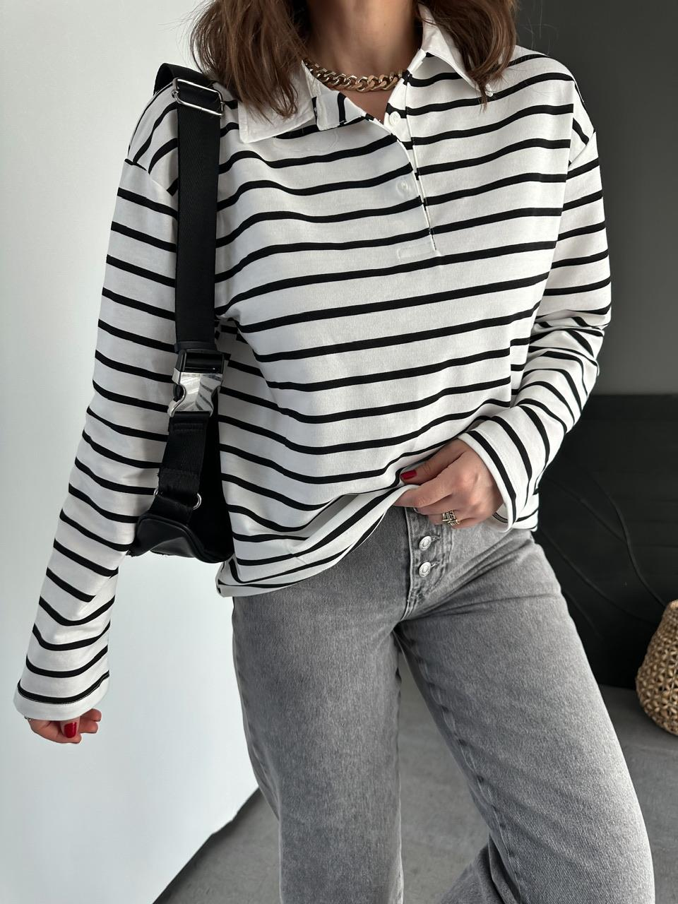 Siyah Çizgili Polo Yaka Sweatshirt
