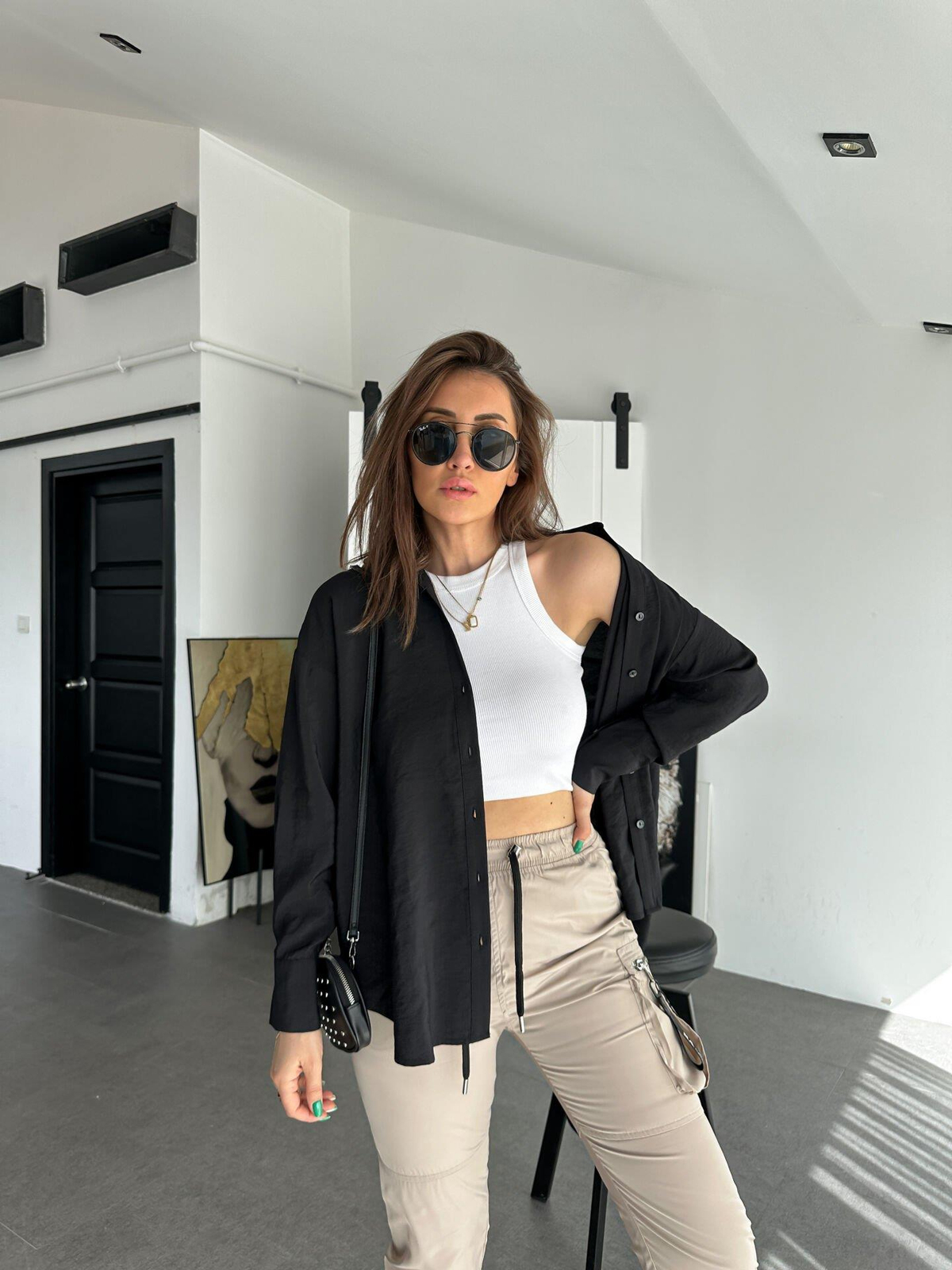 Siyah Cotton Kumaş Gömlek