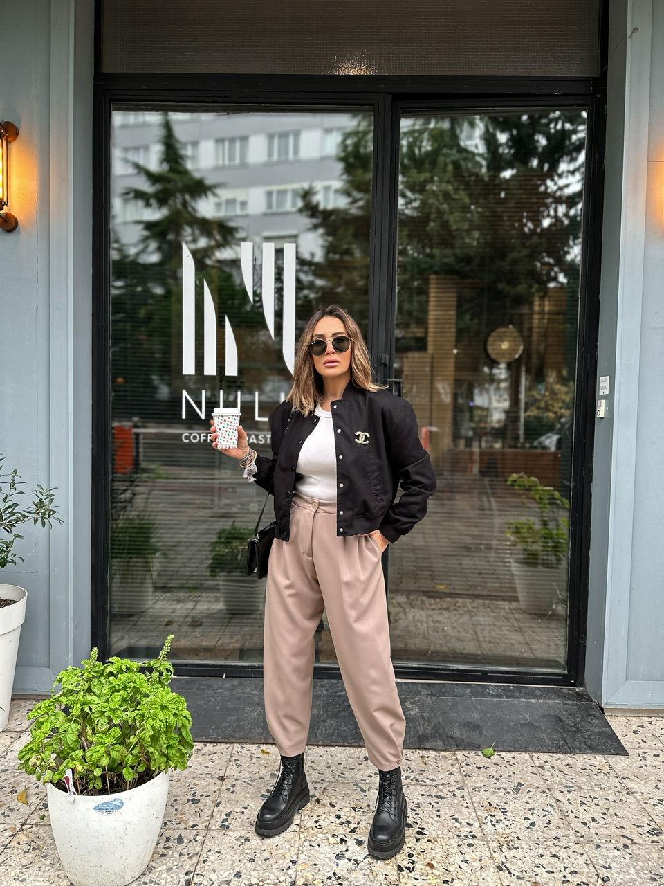 Siyah Crop Bomber Ceket