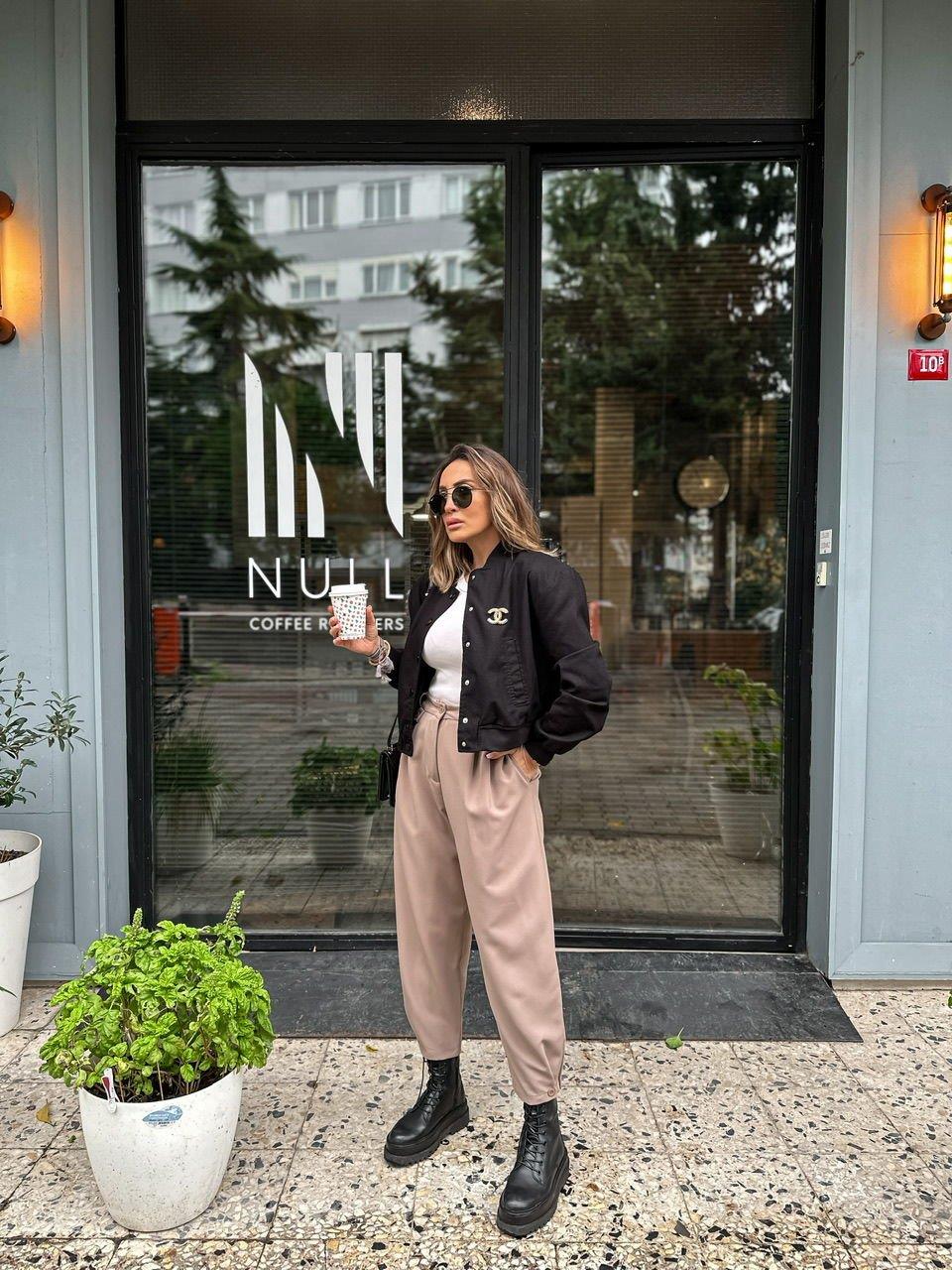 Siyah Crop Bomber Ceket