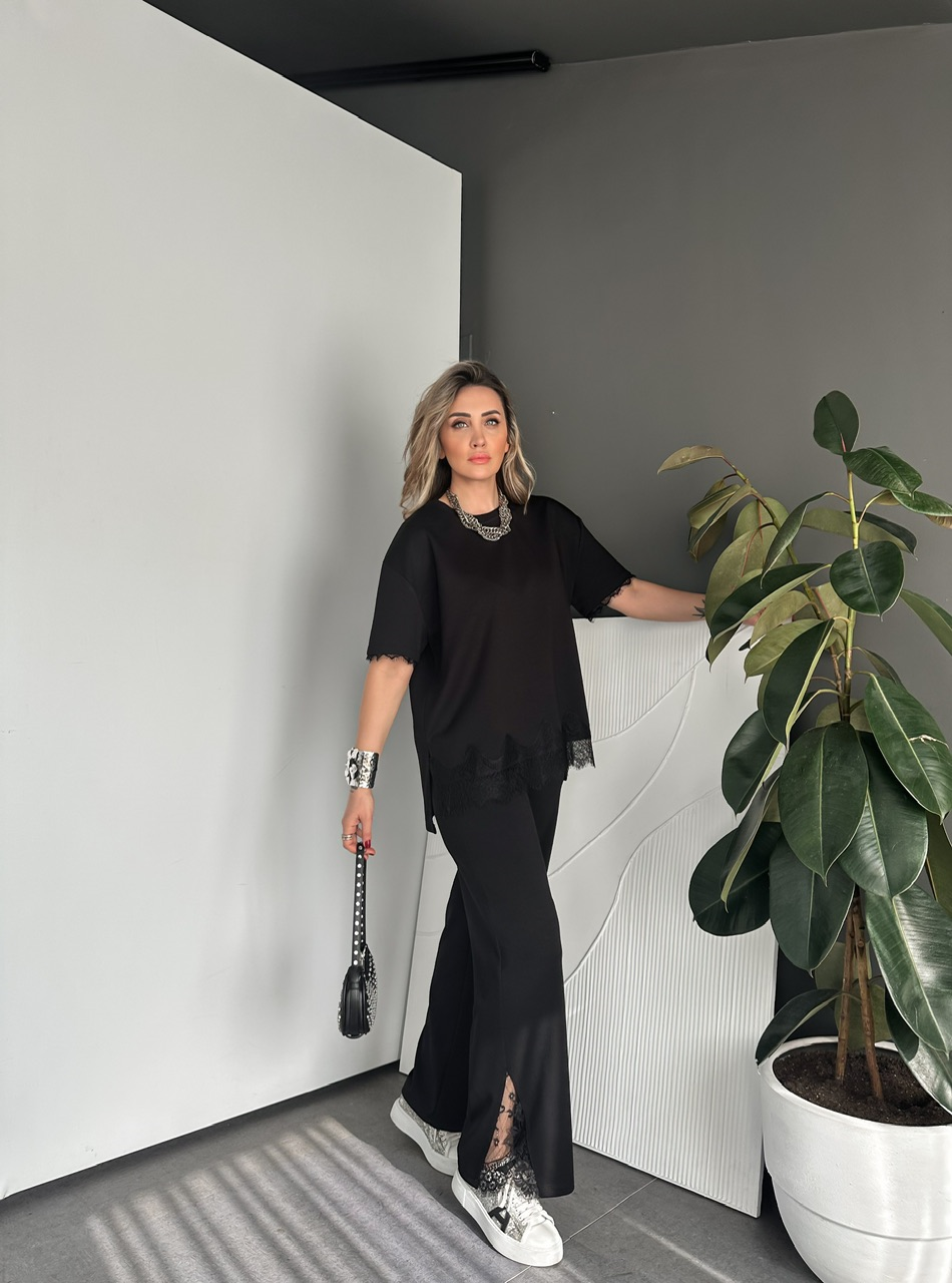 Siyah Dantelli Tasarım Modal Takım